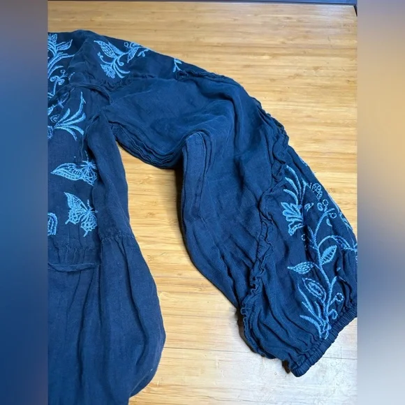 GUC Johnny Was- Lulu Butterfly Embroidered Navy Blue Dress. Size S - Picture 6 of 8